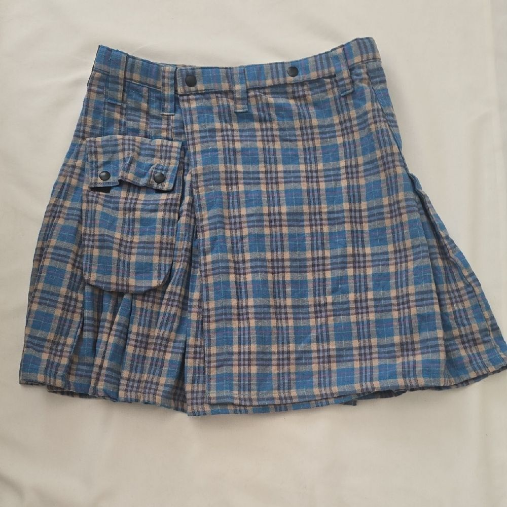 Lustern Flannel,‎ Blue Plaid Vintage Pleated Mini Skirt 32